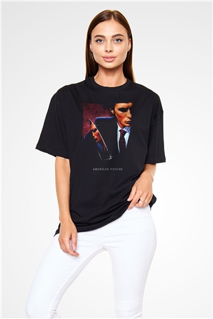 American Psycho Baskılı Unisex Siyah Oversize Tişört - Tshirt