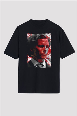 American Psycho Baskılı Unisex Siyah Oversize Tişört - Tshirt