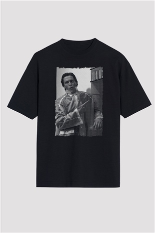 American Psycho Baskılı Unisex Siyah Oversize Tişört - Tshirt