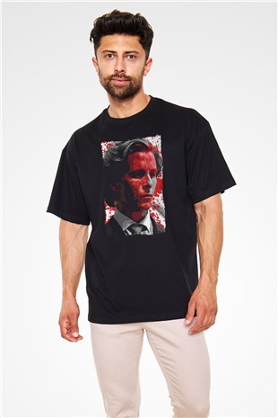 American Psycho Baskılı Unisex Siyah Oversize Tişört - Tshirt