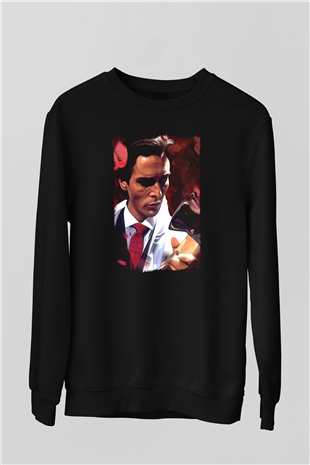 American Psycho Baskılı Unisex Siyah Sweatshirt