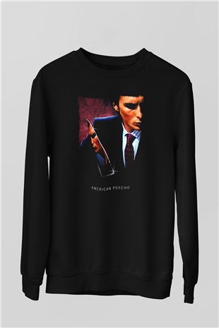American Psycho Baskılı Unisex Siyah Sweatshirt