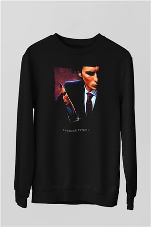 American Psycho Baskılı Unisex Siyah Sweatshirt