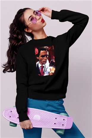 American Psycho Baskılı Unisex Siyah Sweatshirt