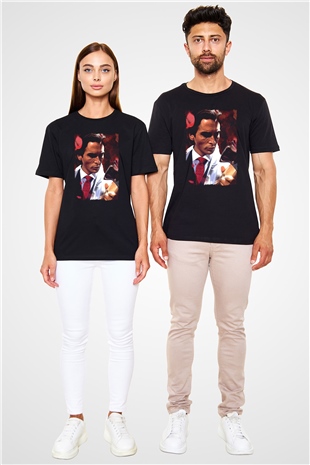 American Psycho Baskılı Unisex Siyah Tişört - Tshirt