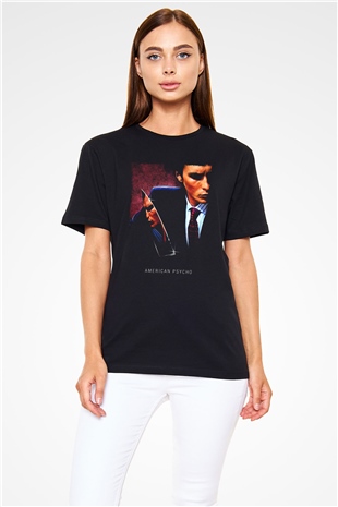 American Psycho Baskılı Unisex Siyah Tişört - Tshirt