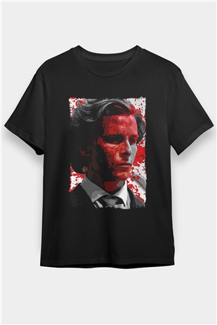 American Psycho Baskılı Unisex Siyah Tişört - Tshirt