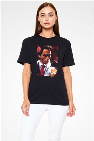 American Psycho Baskılı Unisex Siyah Tişört - Tshirt