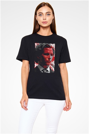 American Psycho Baskılı Unisex Siyah Tişört - Tshirt