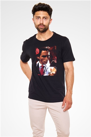 American Psycho Baskılı Unisex Siyah Tişört - Tshirt