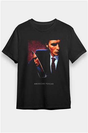 American Psycho Baskılı Unisex Siyah Tişört - Tshirt