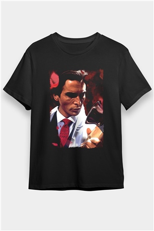 American Psycho Baskılı Unisex Siyah Tişört - Tshirt
