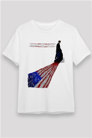 American Psycho Unisex Baskılı Beyaz Tişört - Tshirt