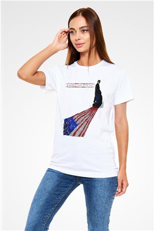 American Psycho Unisex Baskılı Beyaz Tişört - Tshirt