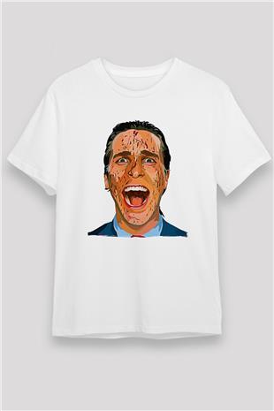 American Psycho Unisex Baskılı Beyaz Tişört - Tshirt