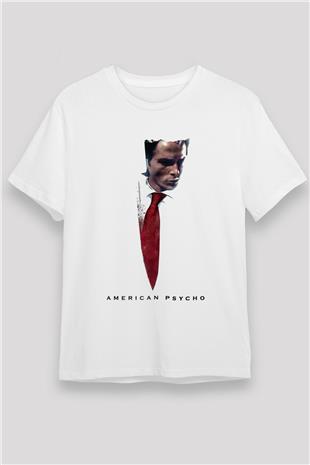 American Psycho Unisex Baskılı Beyaz Tişört - Tshirt