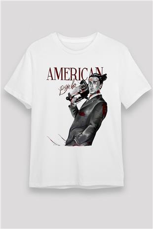 American Psycho Unisex Baskılı Beyaz Tişört - Tshirt