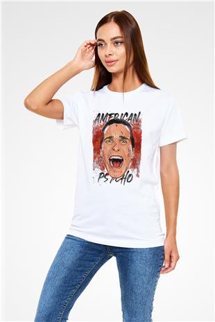 American Psycho Unisex Baskılı Beyaz Tişört - Tshirt