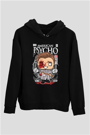 American Psyco Baskılı Unisex Siyah Hoodie