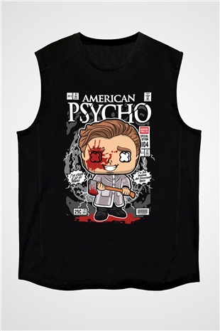 American Psyco Baskılı Unisex Siyah Kolsuz Tişört