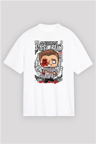 American Psyco Patrick Baskılı Unisex Beyaz Oversize Tişört