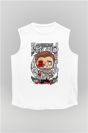 American Psyco Patrick Baskılı Unisex Beyaz Kolsuz Tişört