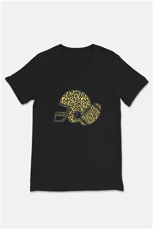 Amerikan Futbolu - American Football Baskılı Unisex Siyah V Yaka Tişört