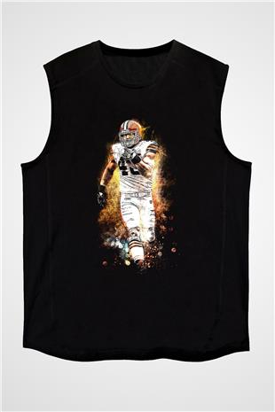 Amerikan Futbolu - American Football Baskılı Unisex Siyah Kolsuz Tişört