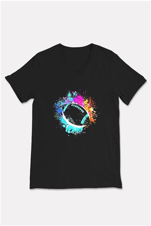 Amerikan Futbolu - American Football Baskılı Unisex Siyah V Yaka Tişört