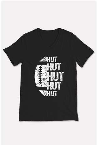 Amerikan Futbolu - American Football Baskılı Unisex Siyah V Yaka Tişört