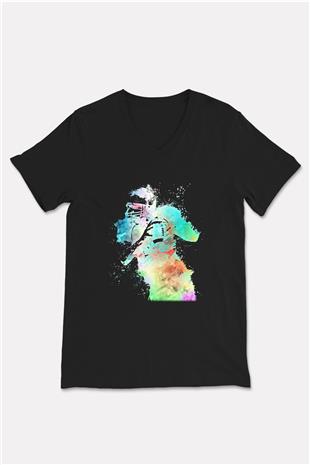 Amerikan Futbolu - American Football Baskılı Unisex Siyah V Yaka Tişört