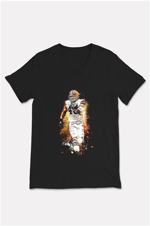 Amerikan Futbolu - American Football Baskılı Unisex Siyah V Yaka Tişört