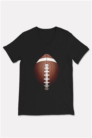 Amerikan Futbolu - American Football Baskılı Unisex Siyah V Yaka Tişört