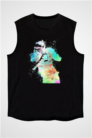 Amerikan Futbolu - American Football Baskılı Unisex Siyah Kolsuz Tişört