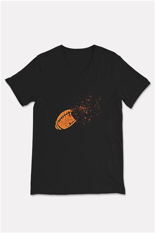 Amerikan Futbolu - American Football Baskılı Unisex Siyah V Yaka Tişört