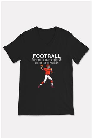 Amerikan Futbolu - American Football Baskılı Unisex Siyah V Yaka Tişört