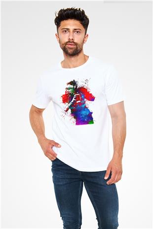 Amerikan Futbolu Baskılı Unisex Beyaz Tişört - Tshirt
