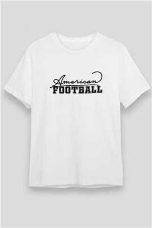 Amerikan Futbolu Baskılı Unisex Beyaz Tişört - Tshirt