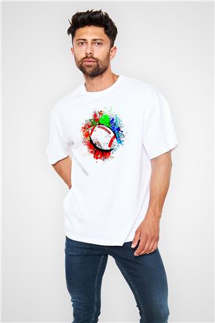 Amerikan Futbolu Baskılı Unisex Beyaz Oversize Tişört - Tshirt