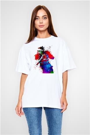 Amerikan Futbolu Baskılı Unisex Beyaz Oversize Tişört - Tshirt