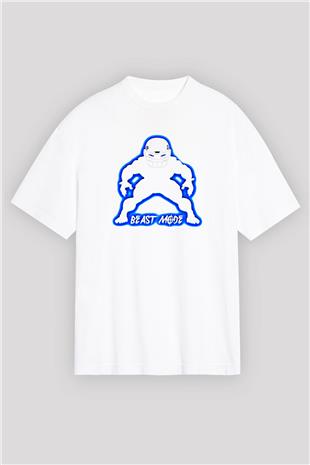 Amerikan Futbolu Baskılı Unisex Beyaz Oversize Tişört - Tshirt