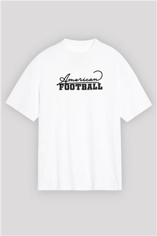 Amerikan Futbolu Baskılı Unisex Beyaz Oversize Tişört - Tshirt