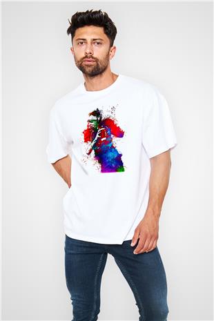 Amerikan Futbolu Baskılı Unisex Beyaz Oversize Tişört - Tshirt