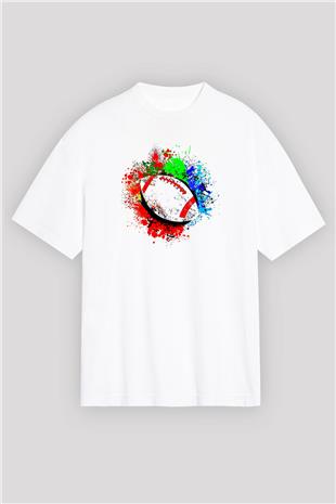 Amerikan Futbolu Baskılı Unisex Beyaz Oversize Tişört - Tshirt
