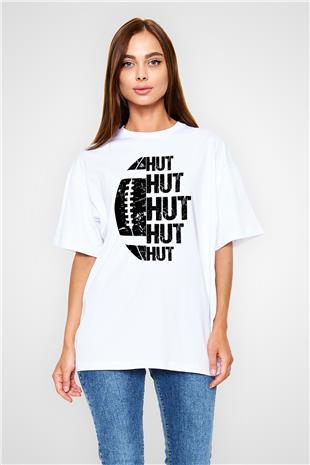 Amerikan Futbolu Baskılı Unisex Beyaz Oversize Tişört - Tshirt