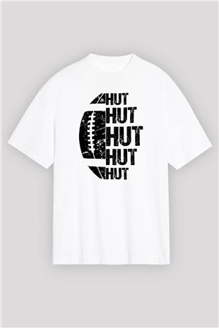 Amerikan Futbolu Baskılı Unisex Beyaz Oversize Tişört - Tshirt