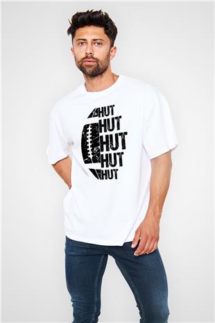 Amerikan Futbolu Baskılı Unisex Beyaz Oversize Tişört - Tshirt