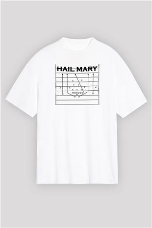 Amerikan Futbolu Baskılı Unisex Beyaz Oversize Tişört - Tshirt