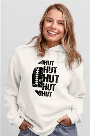 Amerikan Futbolu Baskılı Unisex Ekru Hoodie