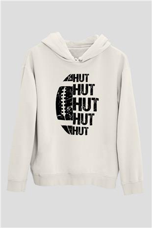 Amerikan Futbolu Baskılı Unisex Ekru Hoodie